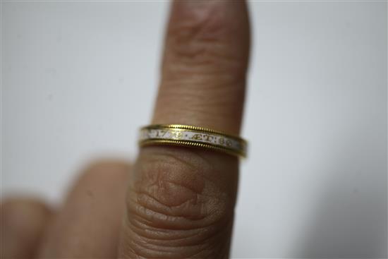 A George III 22ct gold ans white enamel mourning band